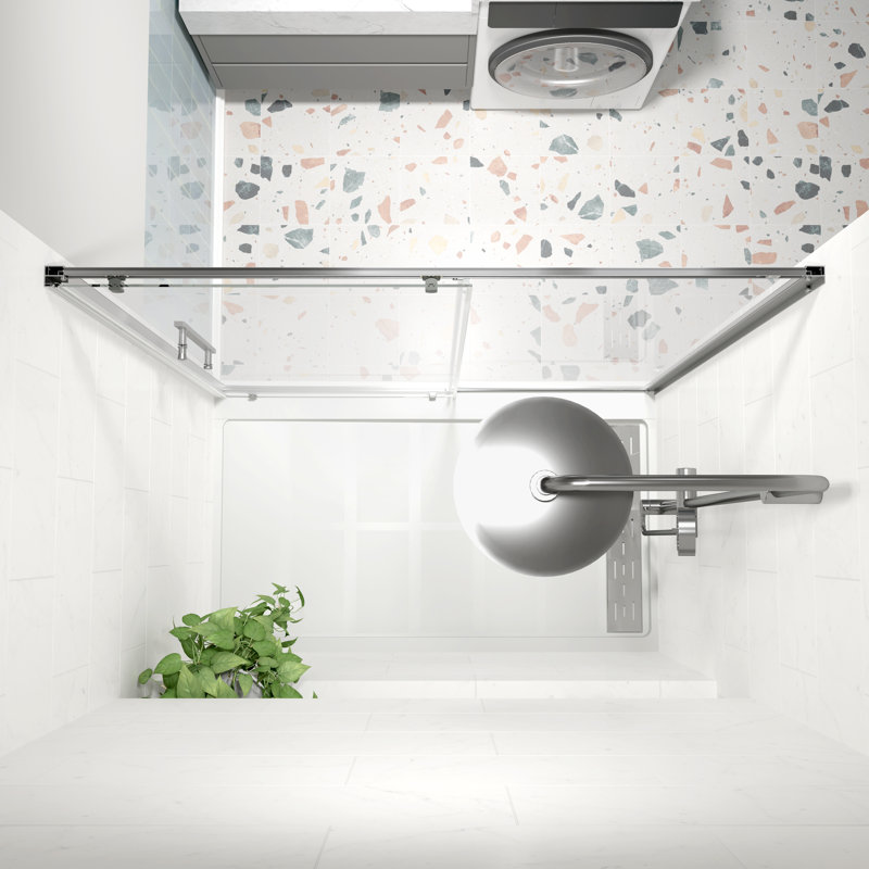 56 - 60" W x 72" H Single Sliding Semi-Frameless Shower Door with 1/4" (6mm) Clear Tempered Glass, Chrome