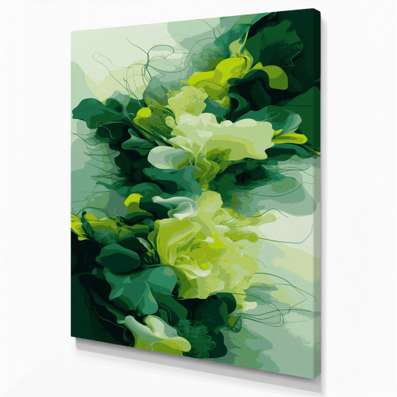 Abstrait paysage 45, art mural sur toile verte, H 14 po x l 11 po