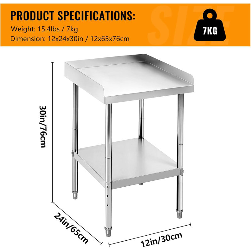 Table-gril en acier inoxydable avec capacité de 400 lb avec pieds réglables, cloison de 2 po pour hôtel, maison, restaurant commercial, cuisine