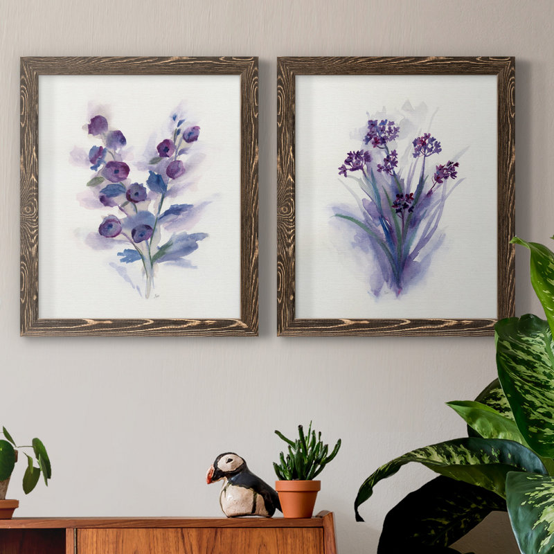 «Pretty in Purple I», ensemble de 2 reproductions d'art, H 24 po x l 36 po x P 1,5 po, Toile avec cadre en noyer