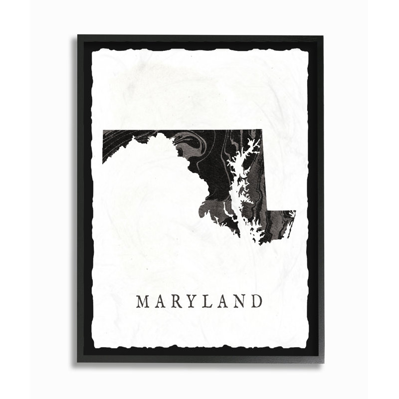 « marbleed paper maryland state silhouette », impression, Giclée encadrée noir minuit, H 14 po x l 11 po x P 1,5 po