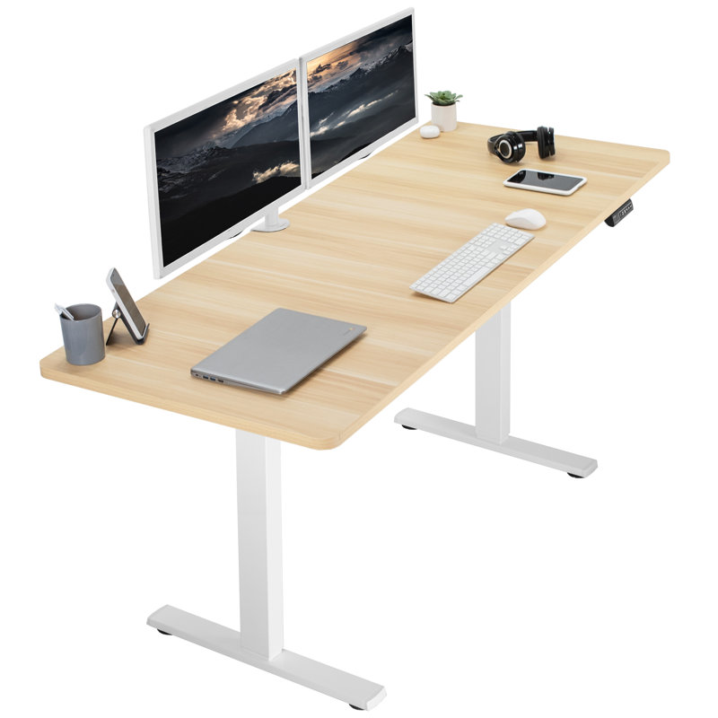 Light Wood and White Adjustable Height Electric Standing Desk