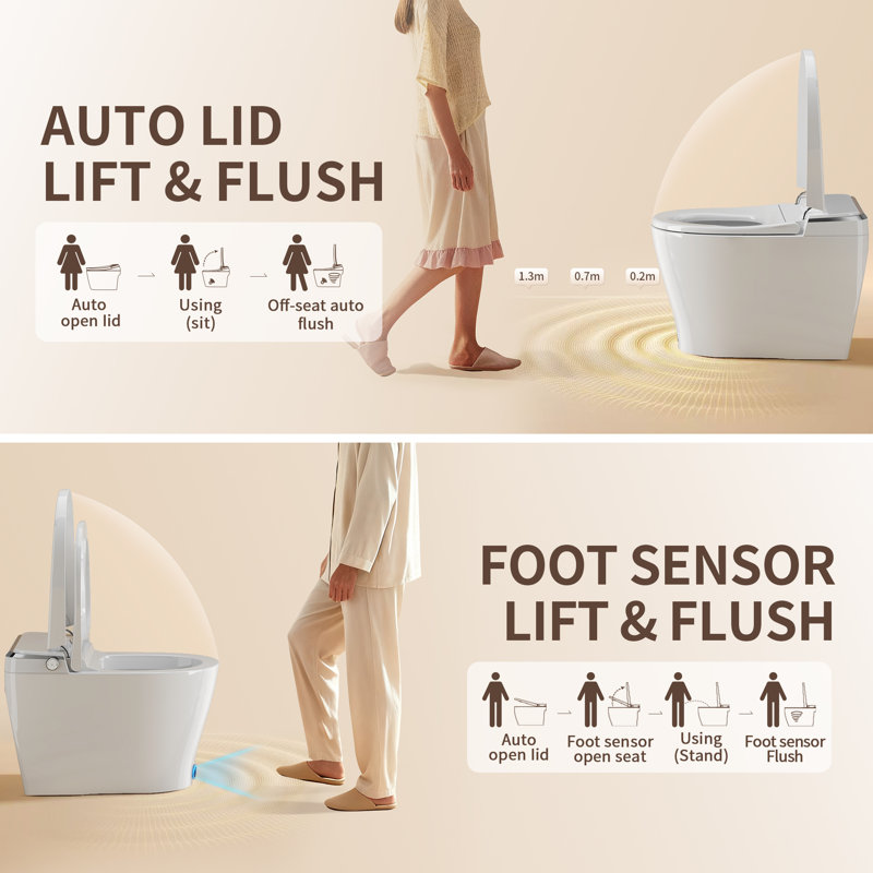 Toilette intelligente sans réservoir DeerValley: chasse automatique de 1,28 gallon par chasse, couvercle ouvert / fermé activé par le mouvement, siège chauffant et purification de l'air en blanc