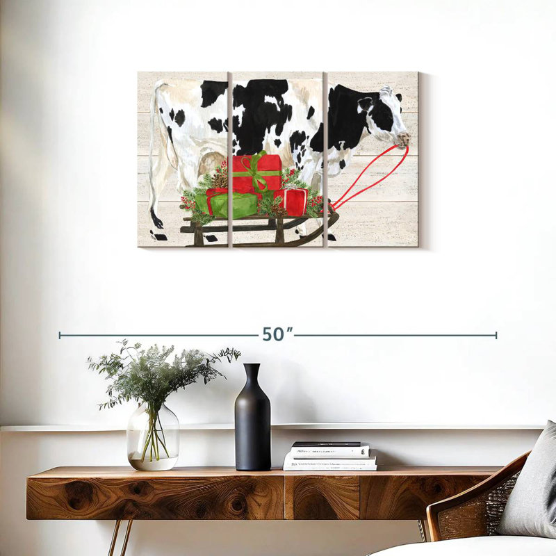 Noël à la ferme I - Vache avec traîneau, H 20 po x l 33 po