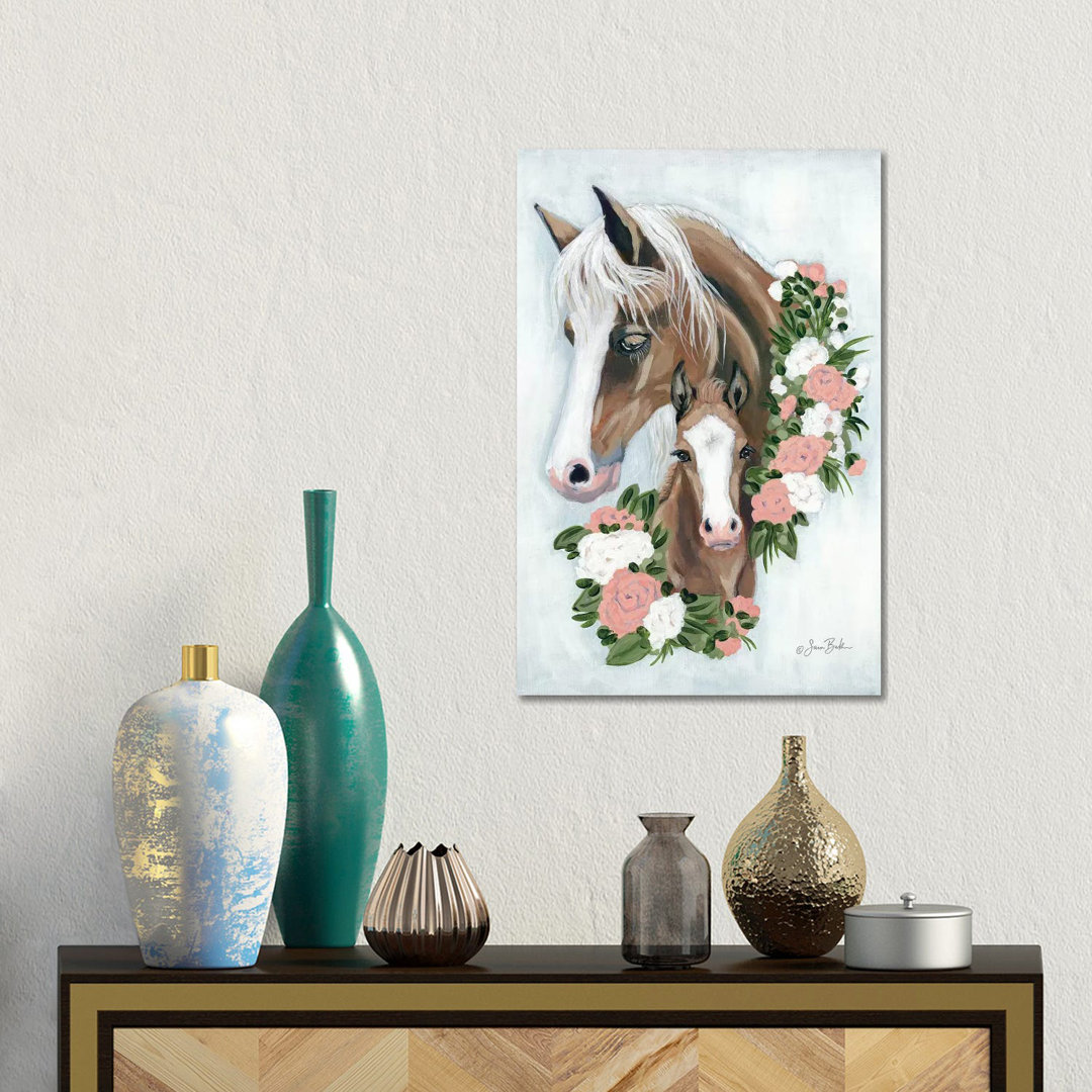 Floral Ponies von Sara Baker - Galerie-verpackte Leinwand Giclée auf Leinwand