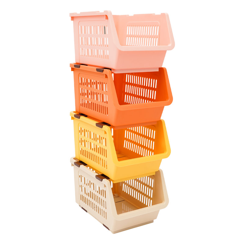 Panier de rangement empilable 9,5 "4PCS, Beige; jaune; rose; orange