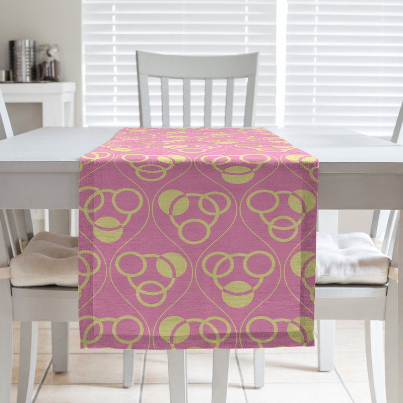 Classic Circles and Waves Table Runner, 16" x 72", Light Pink/Yellow
