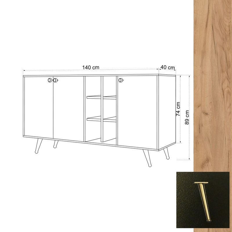 Dracen 140cm Console Table, Brown/Black, 40 H x 140 W x 89 D cm