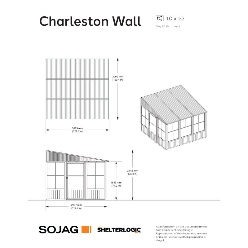 Sojag Charleston 10 ft. x 10 ft. Wall-Mounted Solarium