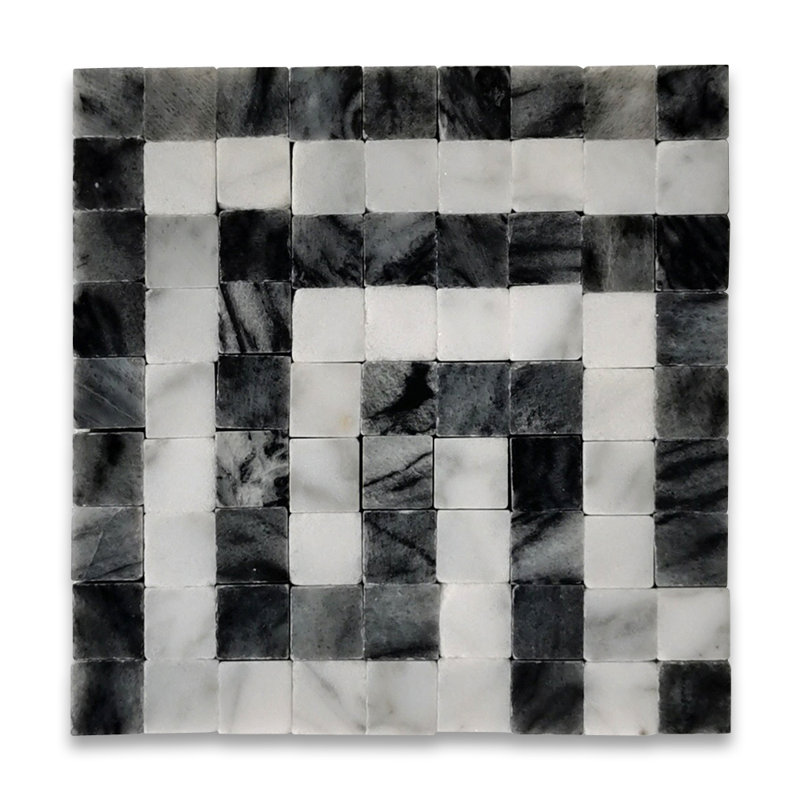Carreau de mosaïque en marbre 6 po x 18 po, Blanc / brun / gris
