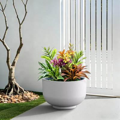 Grand bac à fleurs en pot blanc avec trous de drainage l 17,5 po x H 11,5 po