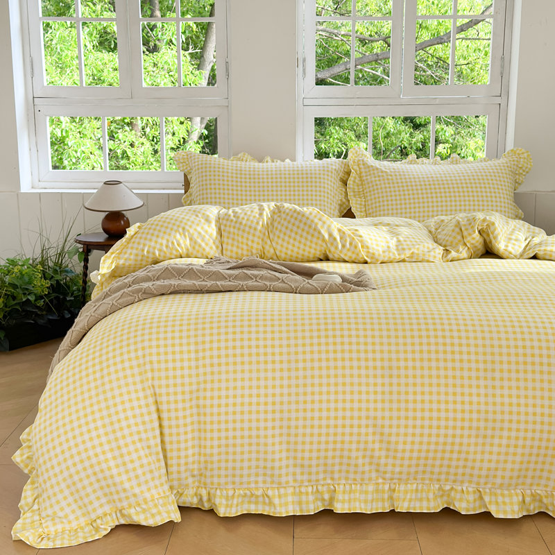Ensemble de housse de couette à volants Gingham, ensemble de housse d'édredon à carreaux en microfibre prélavée, Grand lit