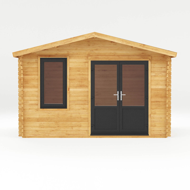 13ft x 10ft Retreat Log Cabin With UPVC Windows & Doors (44mm), Grey/Natural Timber