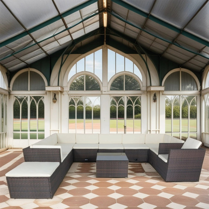 Ensemble de conversation polyvalent en osier pour terrasse avec rangement et coussins pour 10 personnes