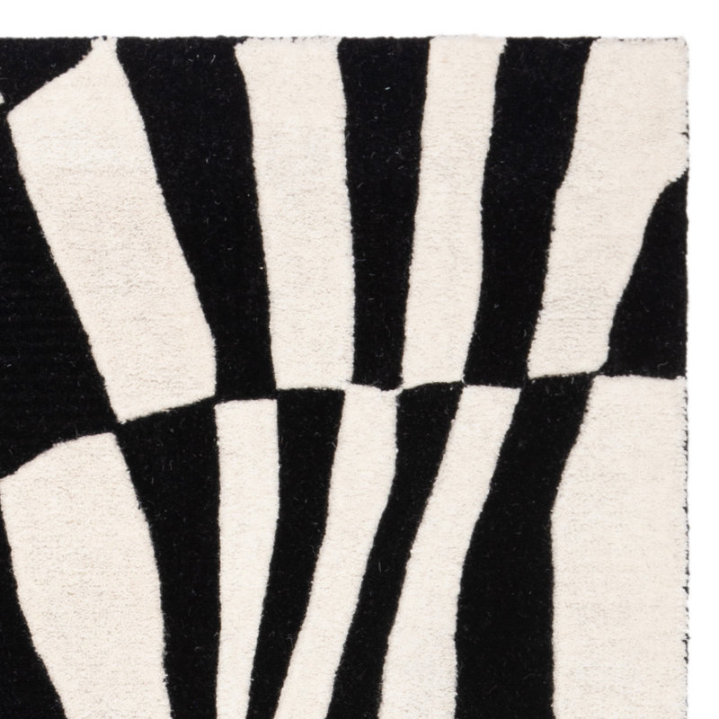 Tapis géométrique en laine et en viscose touffeté à la main Amier, Rond 6 pi