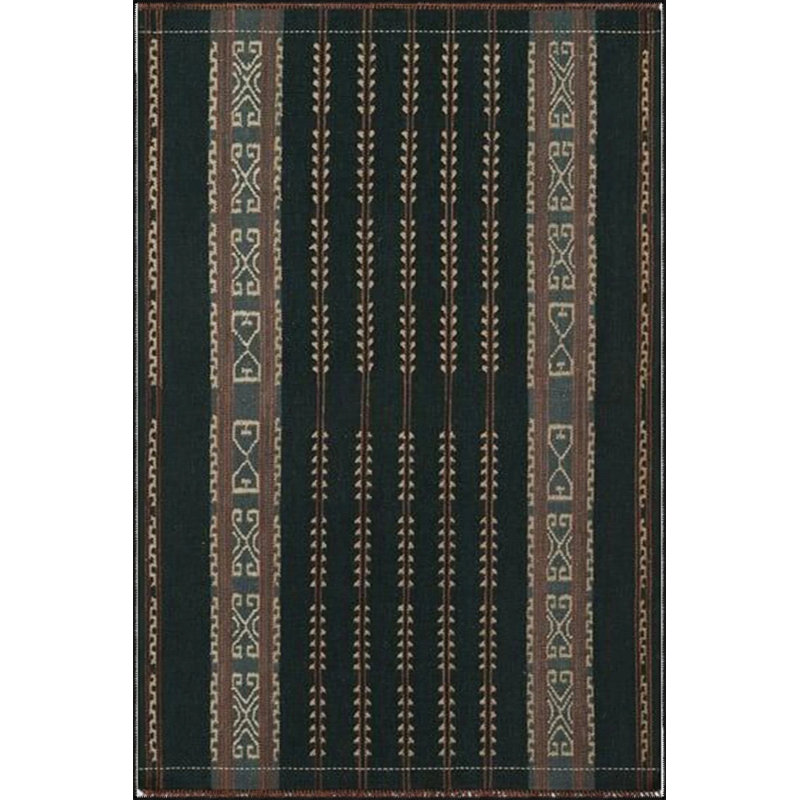 Black Themed Geometric Colorful Patterned Woven Base Washable Carpet, Rectangle 5' x 9'11"