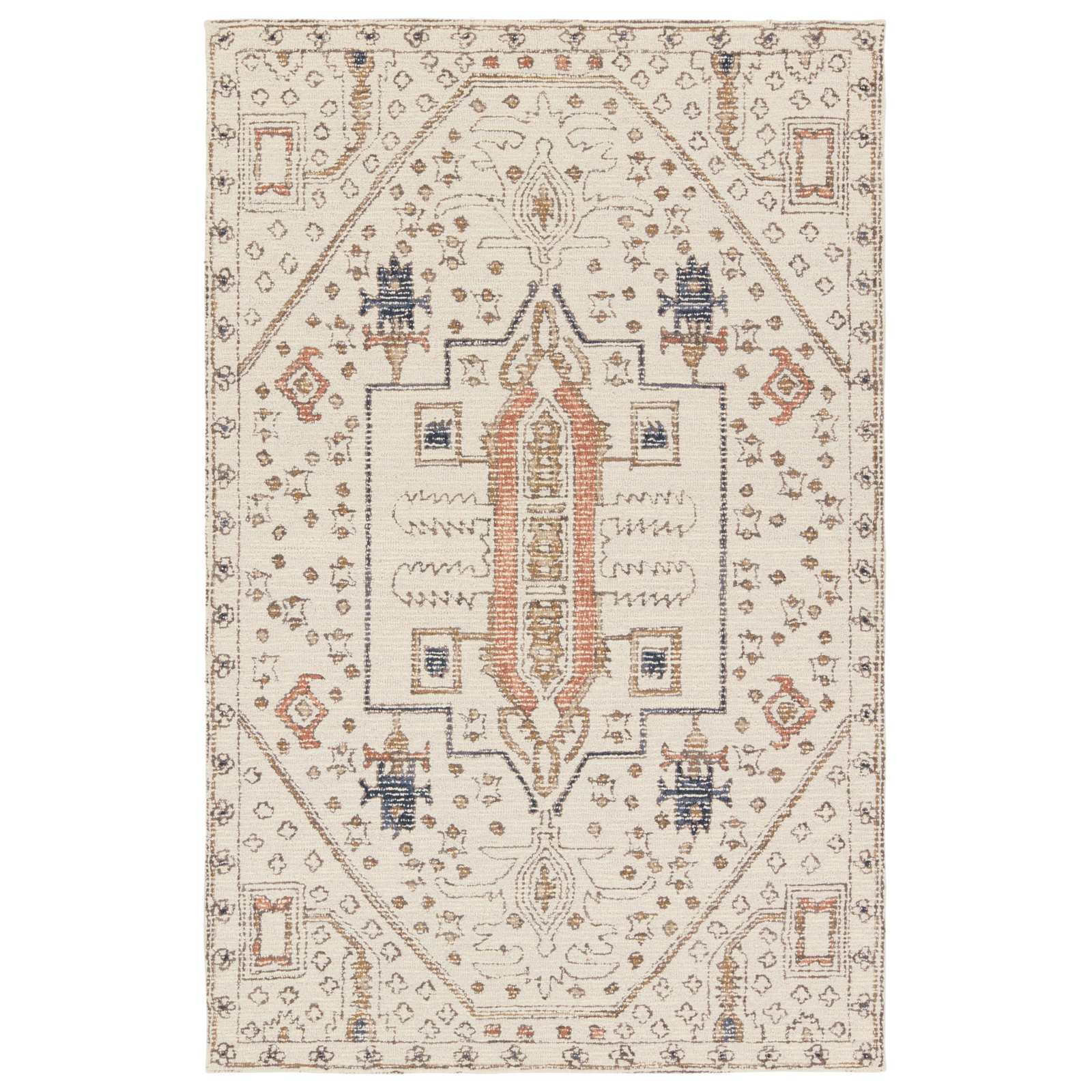 Murphie Handmade Medallion Ivory/Red Area Rug, Rectangle 10' x 14'