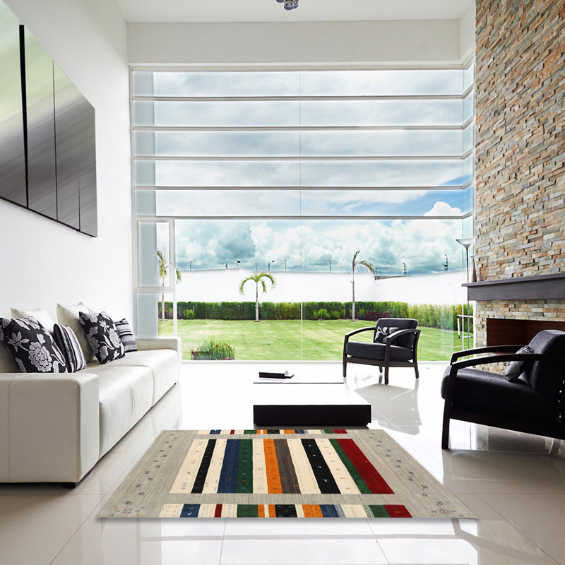 Tapis gris / rouge / vert Madrona, Carré 6 pi