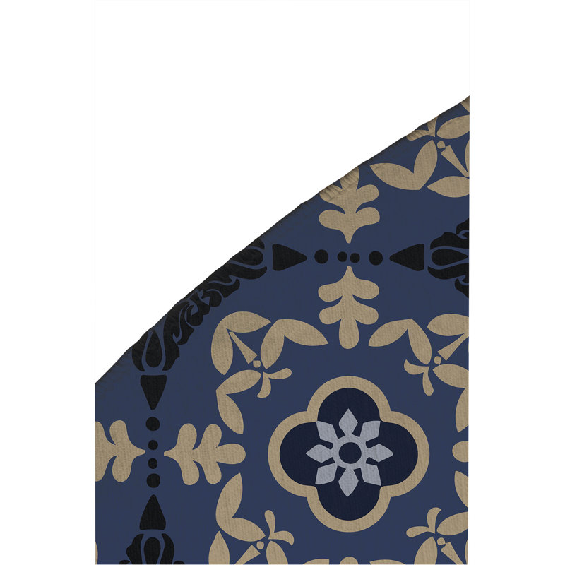 Edan Decorative Non-Slip Outdoor Are Rug, Round 5', Navy