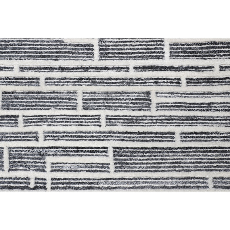 Geometric Area Rug in Ivory/Black, Rectangle 8' x 10'