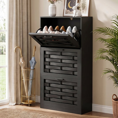 Farmhouse 24''W 3-Tier Shoe Storage Cabinet with 3 Flip Drawers, Free Standing Shoe Organizer for Entryway