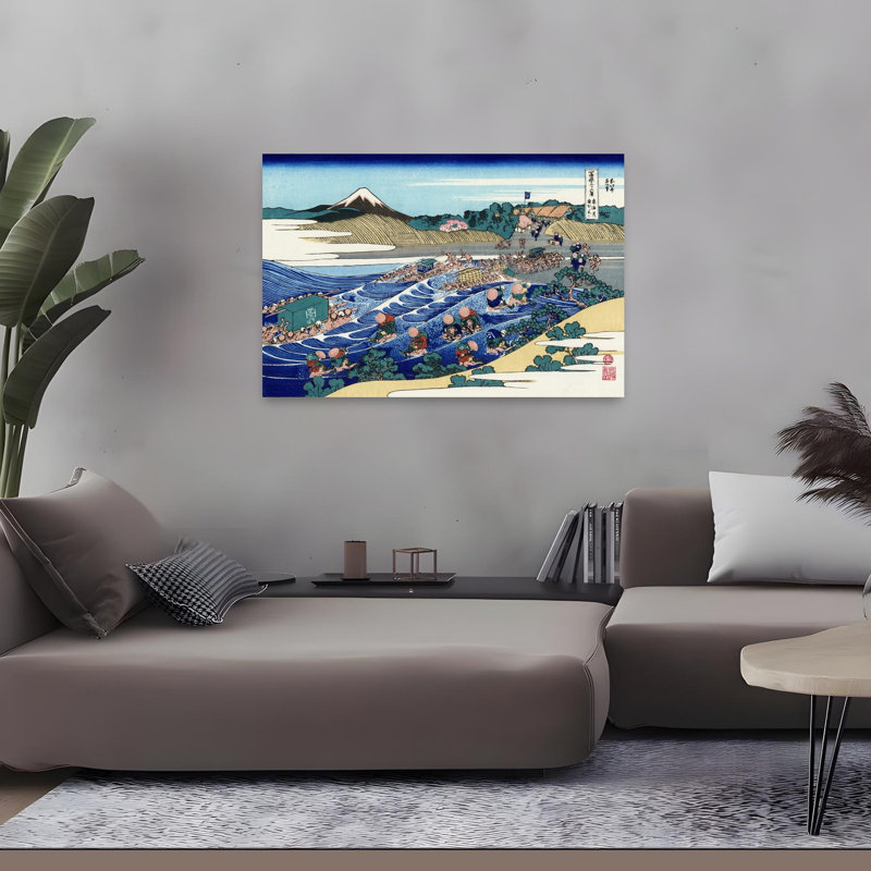 «The Fuji From Kanaya On The Tokaido Vintage Architecture Beach», reproduction d'art mural, H 32 po x l 48 po