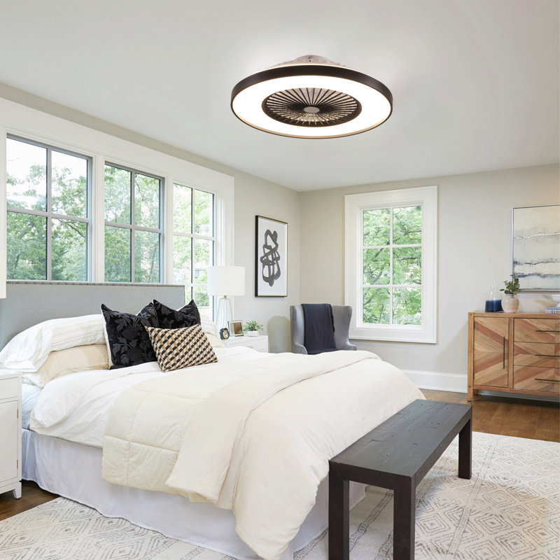 23" Bedroom Fan Light With Remote Control, Dimmable, 8 Blades, Reversible DC Motor, With LED Light