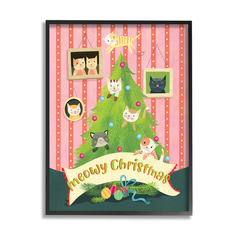 Arbre à chat Meowy Christmas at-219, Giclée encadrée noir minuit, H 14 po x l 11 po x P 1,5 po