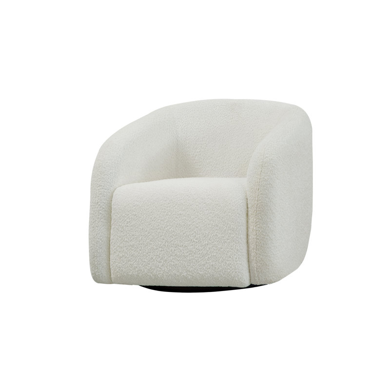 Tarvaris Upholstered Swivel Barrel Chair, Off White Fabric