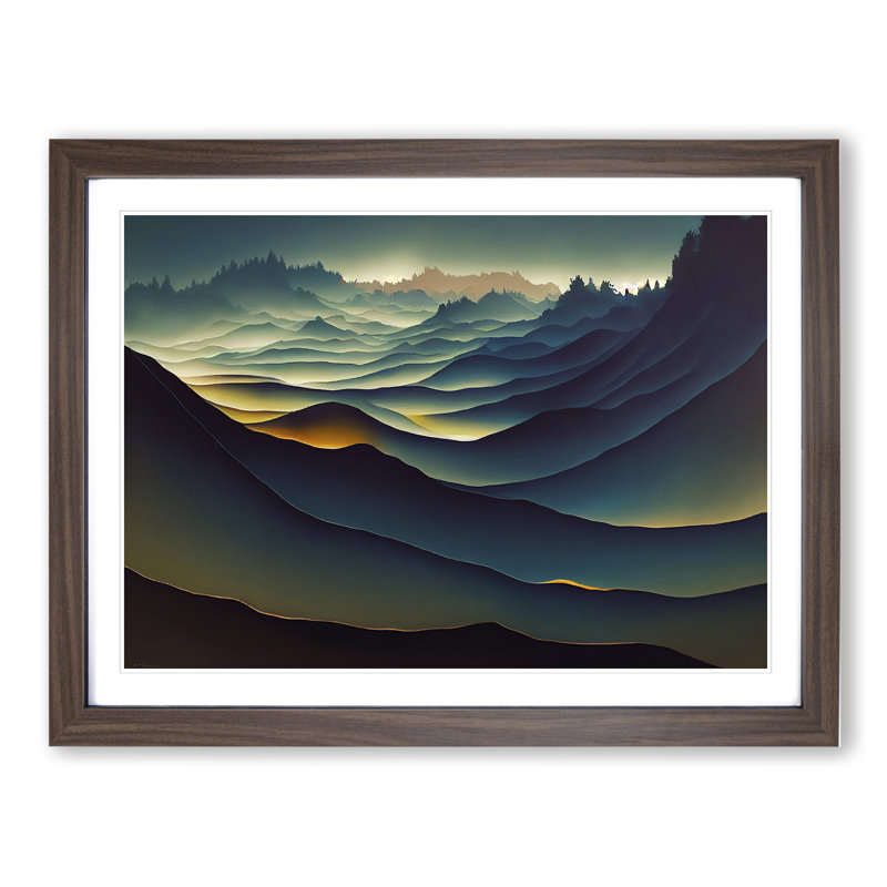 Hewarming Mountains - Single Picture Frame Print, 46cm H x 64cm W x 2cm D, Walnut
