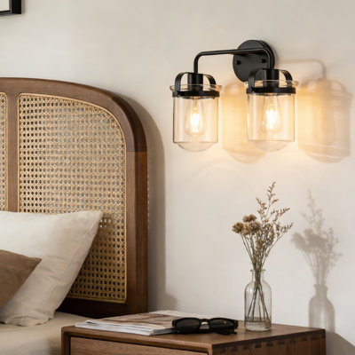 Dimmable Matte Black Armed Sconce With Clear Glass Shade (Bulb Not Included)