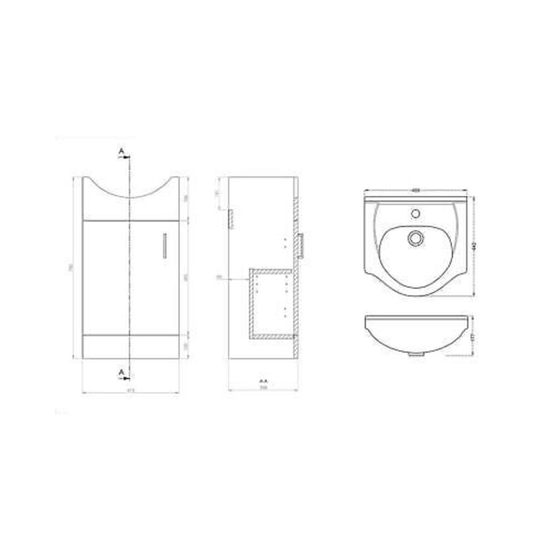 VeeBath Desire Mars 450 Unit and basin - White
