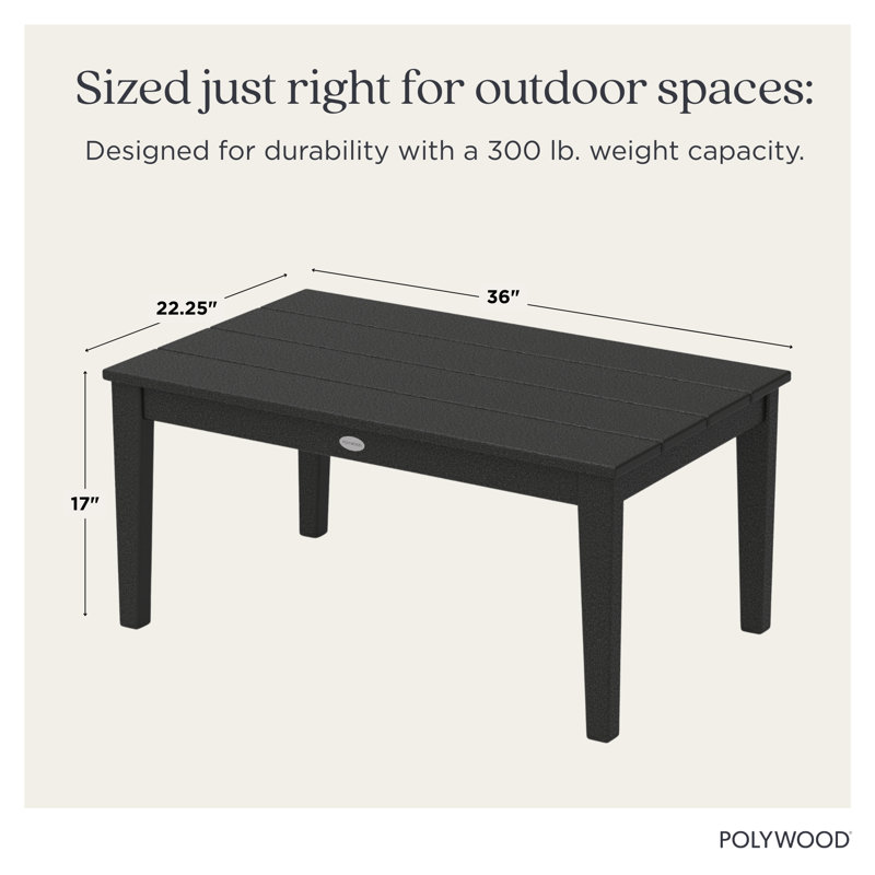 POLYWOOD Newport 22" x 36" Coffee Table, Black