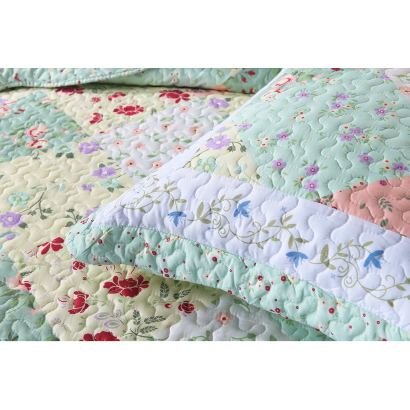  Ensemble de courtepointe réversible en microfibre 3 pièces Sage, Courtepointe grande + 2 taies décoratives