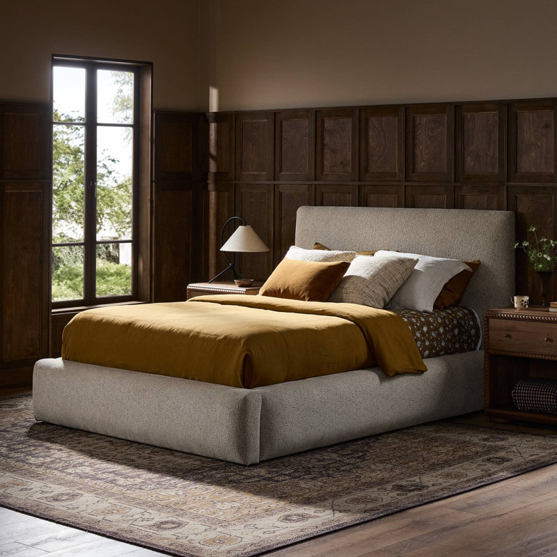 Azar Upholstered Platform Bed, King, Plushtone Linen