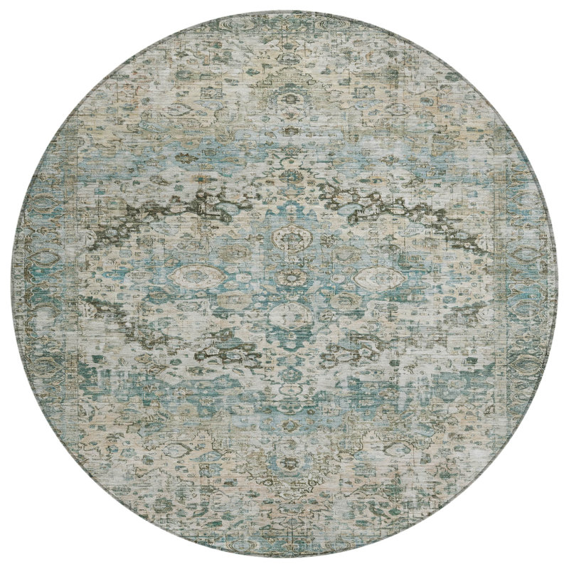 Machine Washable Indoor/Outdoor Xhevrie Sage Rug, Round 8'