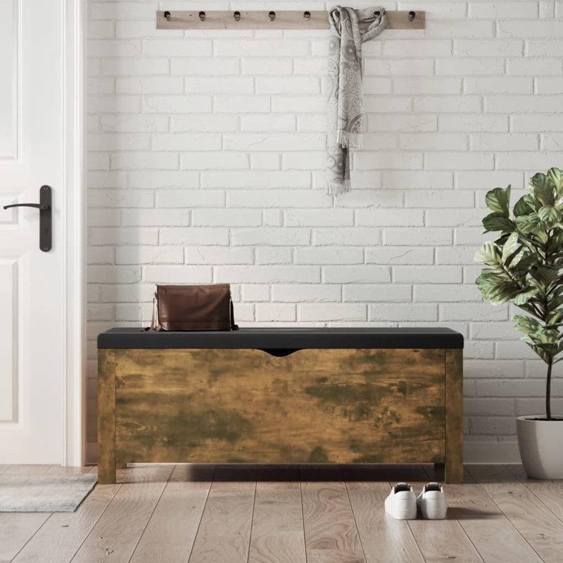 Banc de rangement en similicuir Atalfo, Noir, Chêne fumé
