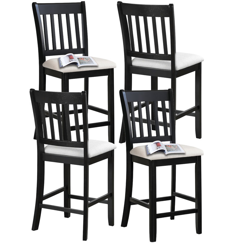 Tabourets de bar à finition noire en bois d'hévéa (ensemble de 4)
