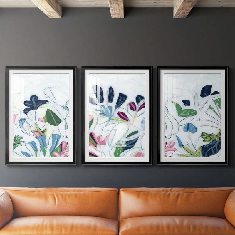 Trace tropicale III - reproduction encadrée sur mesure de qualité supérieure mate - 3 pièces, Noir, H 21 po x l 30 po