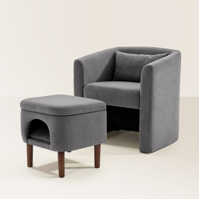 Ensemble de 2 fauteuils d'appoint en tonneau avec repose-pieds, Gray