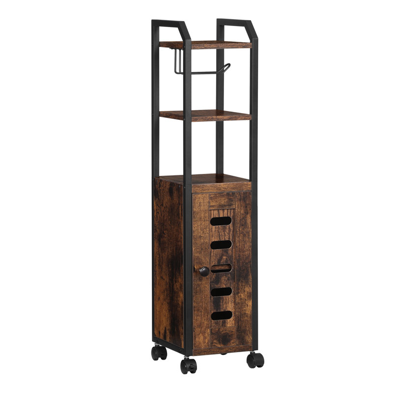 Bathroom Storage Cabinet - Toilet Paper Storage Cabinet, Small Toilet Paper Holder with 4 Wheels, Bathroom Organizer with Adjustable Shelf, for Small Spaces, Rustic Brown