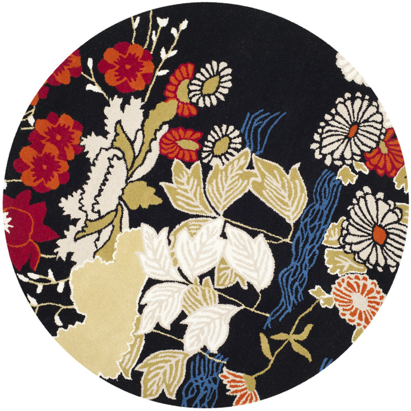 Mccullough Hand Tufted Wool Floral Rug, Round 5'