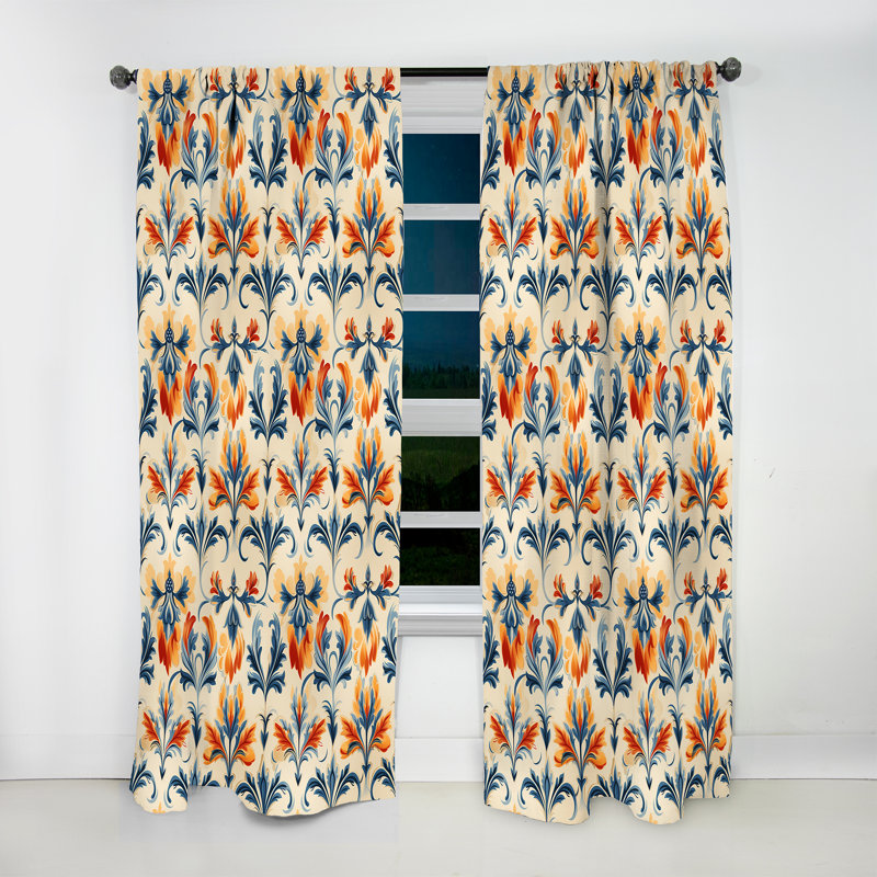 Ikat orange et bleu Splendor - rideau Ikat - rideau obscurcissant Ikat - 1 panneaux, L 52 po x L 108 po