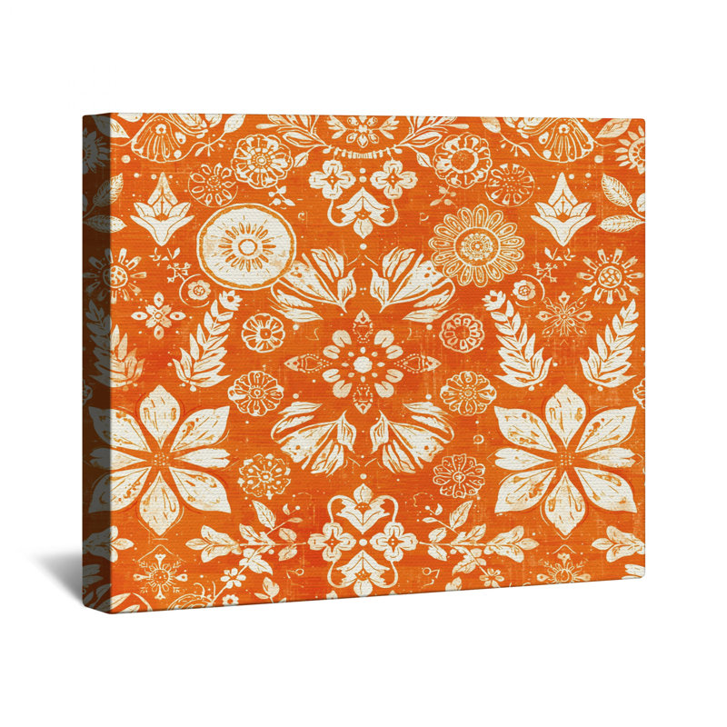 Orange Floral Motif Canvas Gallery Wrap in Many Sizes, 16 x 20 inches