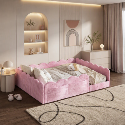 Lit double tapissier sur pied