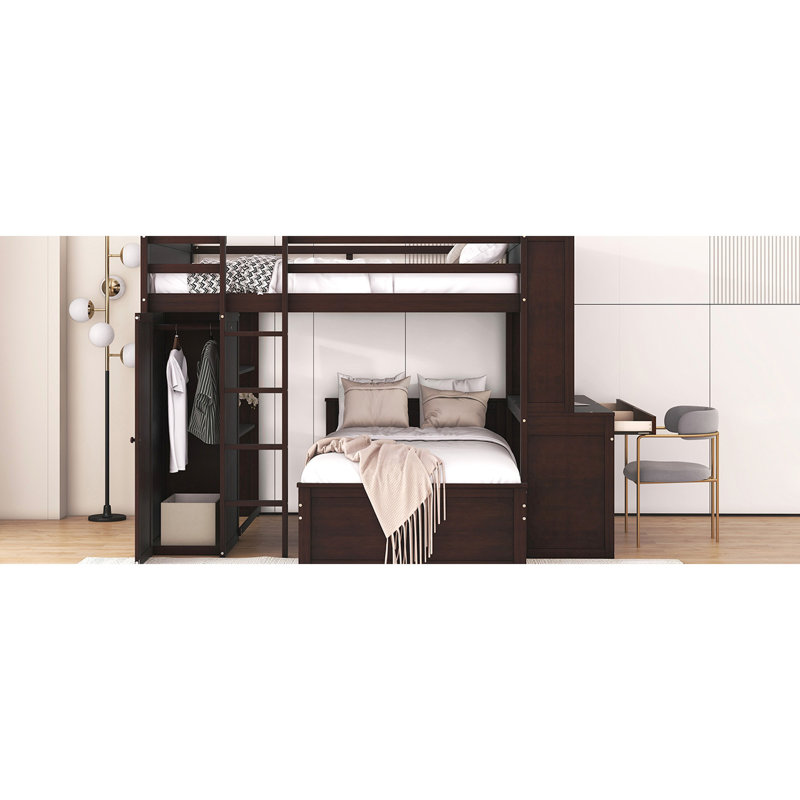 Lit mezzanine avec lit double et lit simple. Comprend des tablettes, un bureau et une armoire. Améliorez l'utilisation de l'espace. Durable. Armoire l 78,7 po x H 65 po l 94,8 po pour une utilisation efficace de l'espace. Conception.