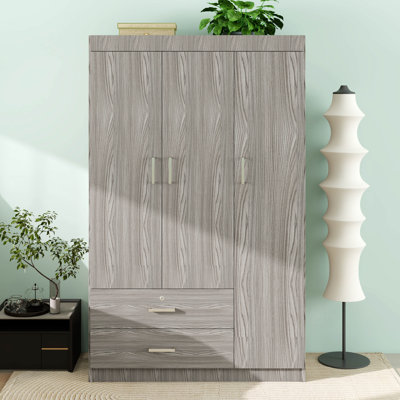 3 Doors Wardrobe Clothes Organizer With 2 Drawers, Closet Organizer With Hanging Rail And 3 Shelves