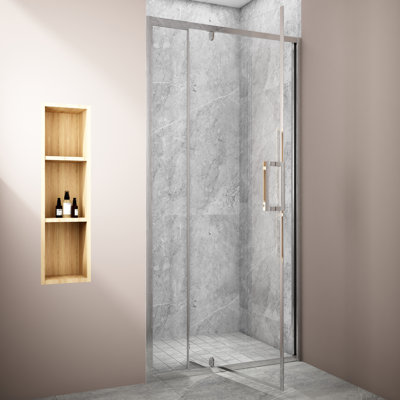 Porte de douche à cadre pivotante en chrome avec verre transparent