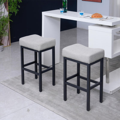Counter Height Bar Stools Set of 2,Modern Kitchen Bar Stools, Metal Legs Backless Saddle Stool Chair