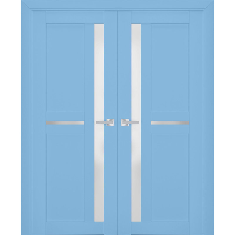 Portes françaises en bois givré Veregio, 60 po x 96 po, Bleu